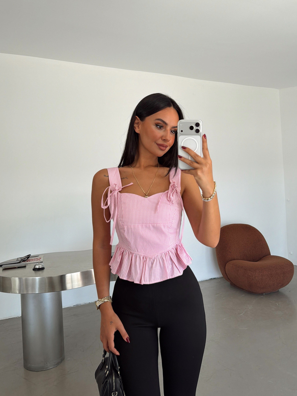 Sırt Bağlamalı Korse Crop - Pembe