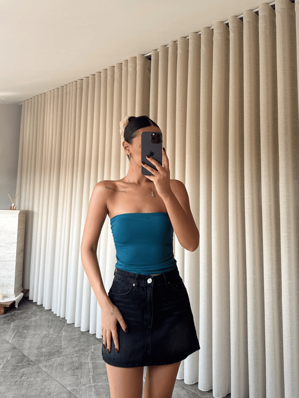 Drapeli Straplez Crop - İndigo