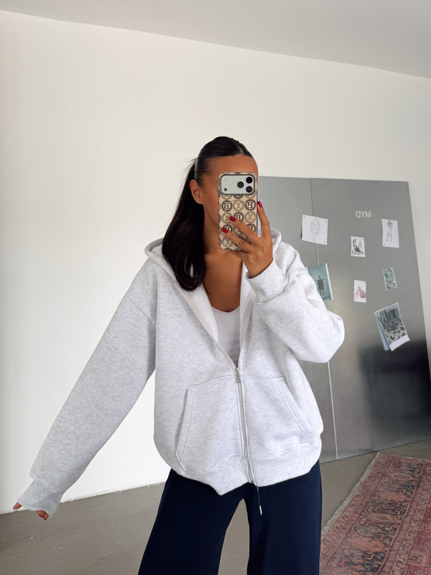 Fermuarlı Cepli Sweat - Gri