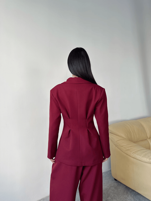 Pile Detay Oturtmalı Blazer Ceket  - Bordo