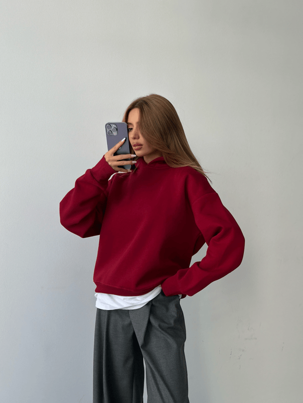 Kapüşonlu Sweatshırt Bordo - Bordo