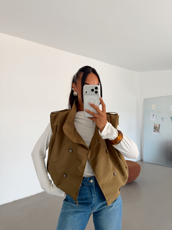 Apolet Detaylı Oversize Yelek - Haki