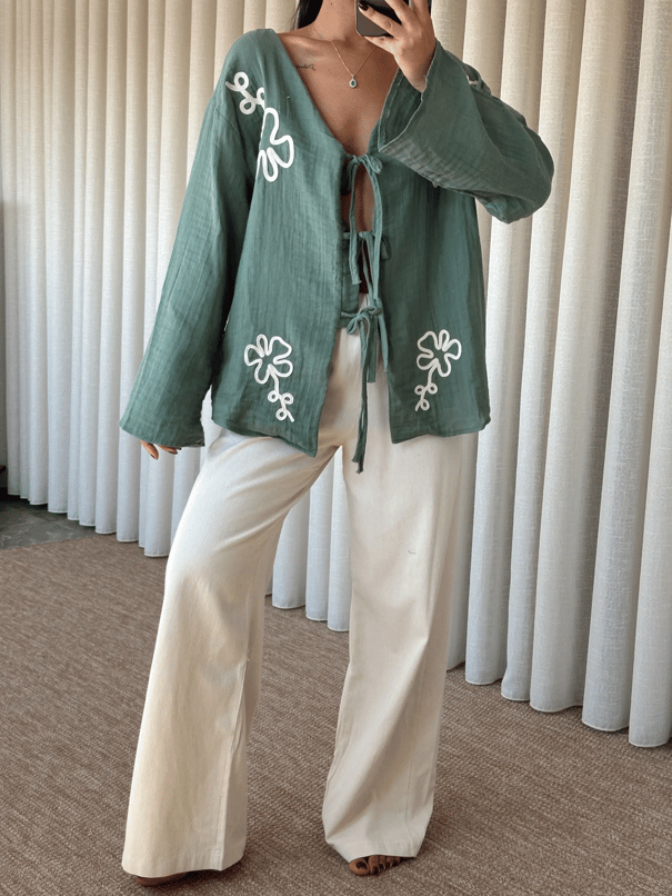 Nakışlı Kimono Takım  - Mint