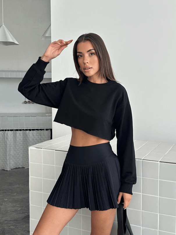 Dikişsiz Crop Sweat - Siyah