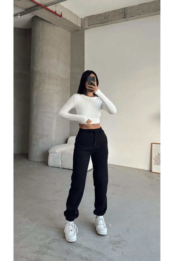 Bel Lastik Jogger Eşofman Siyah - Siyah