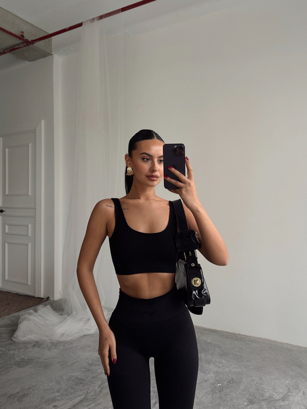 Seamless Fitilli Crop - Siyah