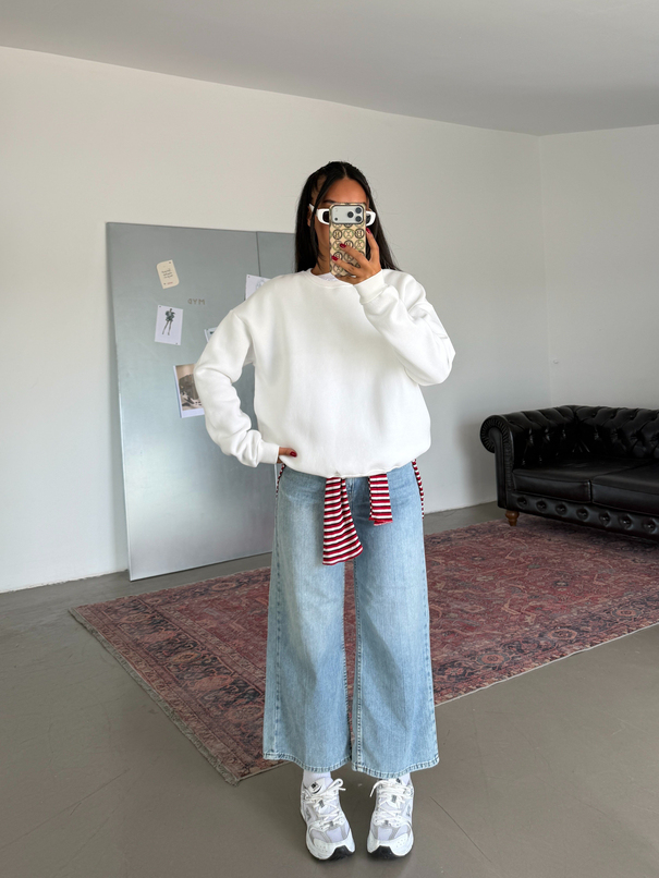 Düz Basic Sweatshırt - Beyaz