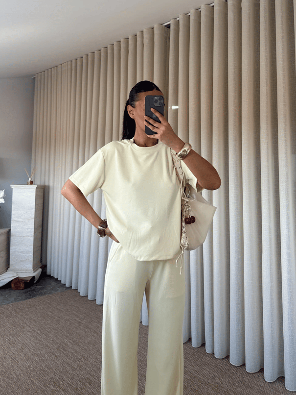 Modal Pantolon T-shirt Takım - Sarı
