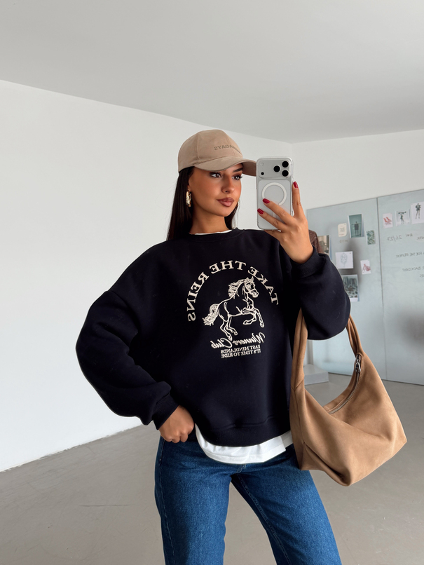 Birleşik Baskılı Sweatshırt - Lacivert