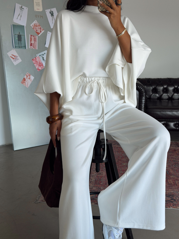 Yarasa Kol Oversize Takım - Beyaz