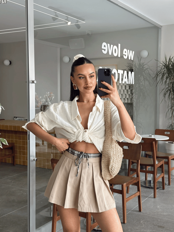 Bel Detay Gabardin Etek - Vizon