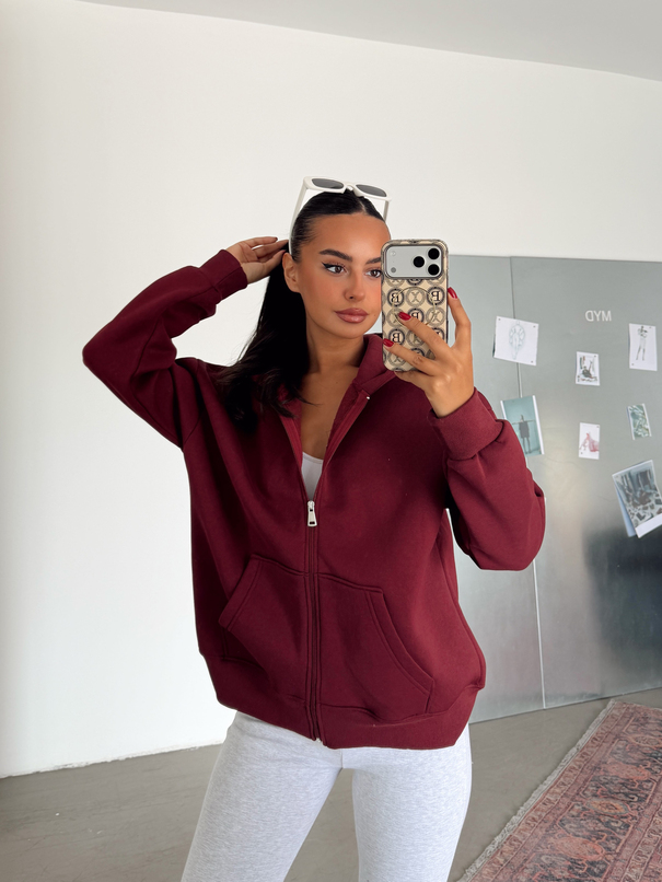 Fermuarlı Cepli Sweat - Bordo