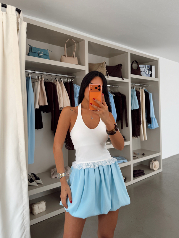 Etek Ucu Dantelli Crop - Beyaz