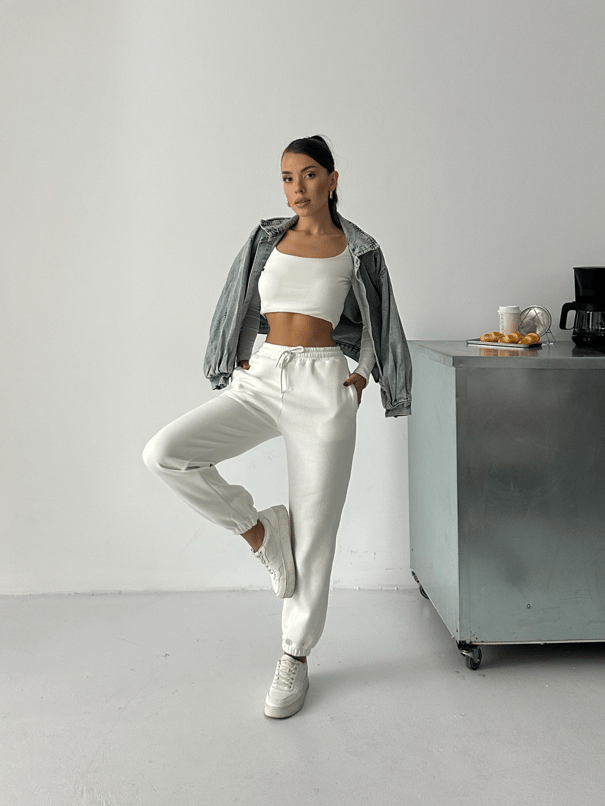 Bel Lastik Jogger Eşofman Beyaz - Beyaz