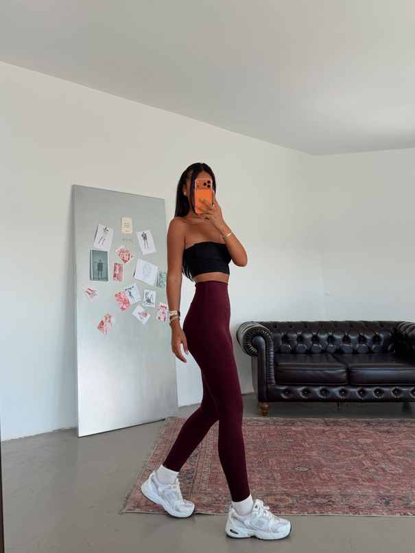 Yüksek Bel Fit Tayt - Bordo