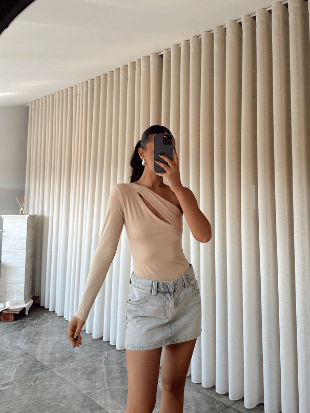Sabrina Tek Kol Bodysuit Bej - Bej