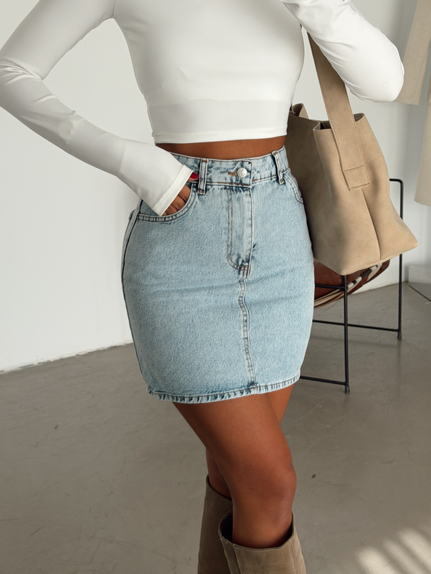 Mini Denim Etek - Buz Mavi