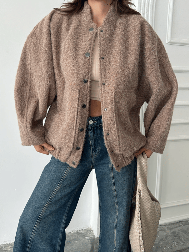 Kırçıllı Kaşe Mont - Vizon