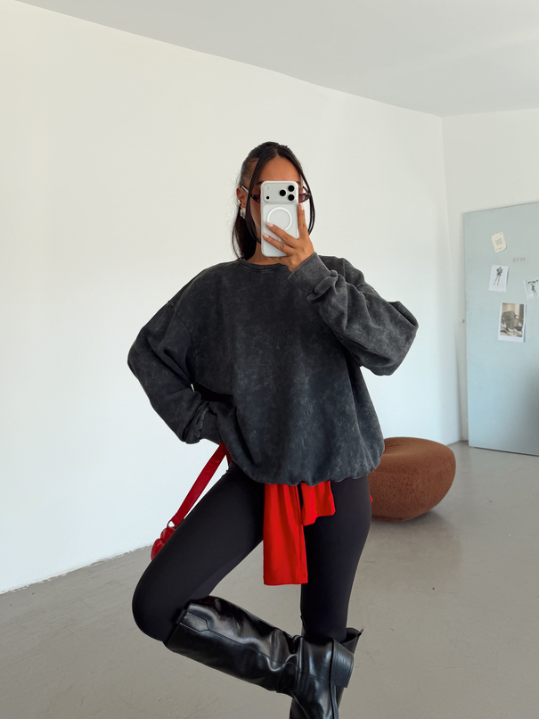 Oversize Yıkama Sweatshirt -Antrasit