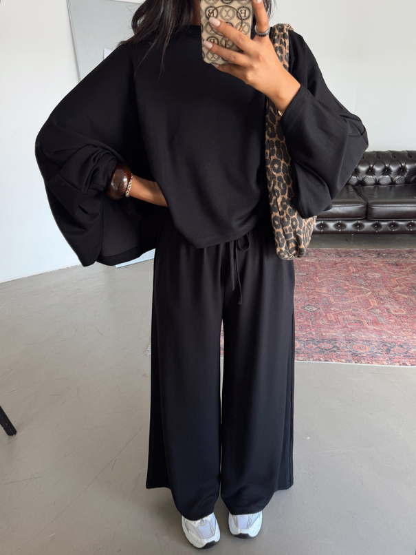 Yarasa Kol Oversize Takım - Siyah