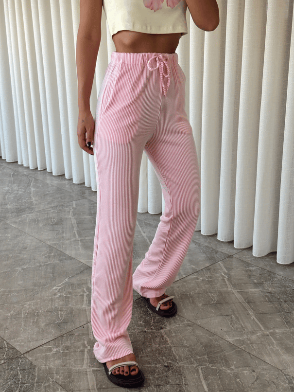 Çizgili Pantolon - Pembe