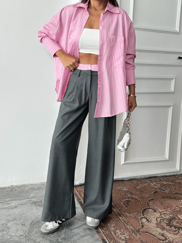 Bel Çizgi Detay Gömlekli Takım - Antrasit