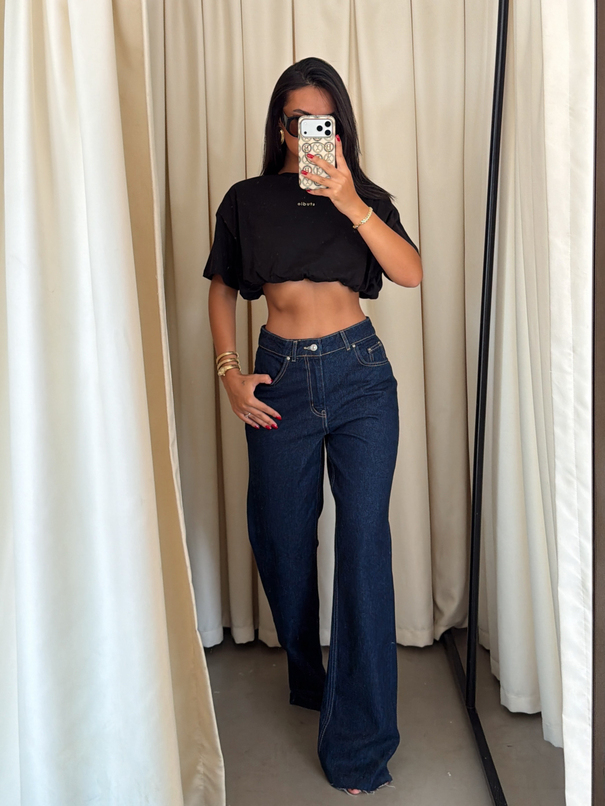 Klasik Model Kesik Paça Jean - Lacivert