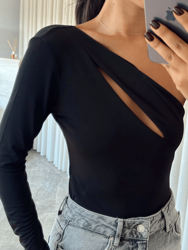 Sabrina Tek Kol Bodysuit Siyah - Siyah