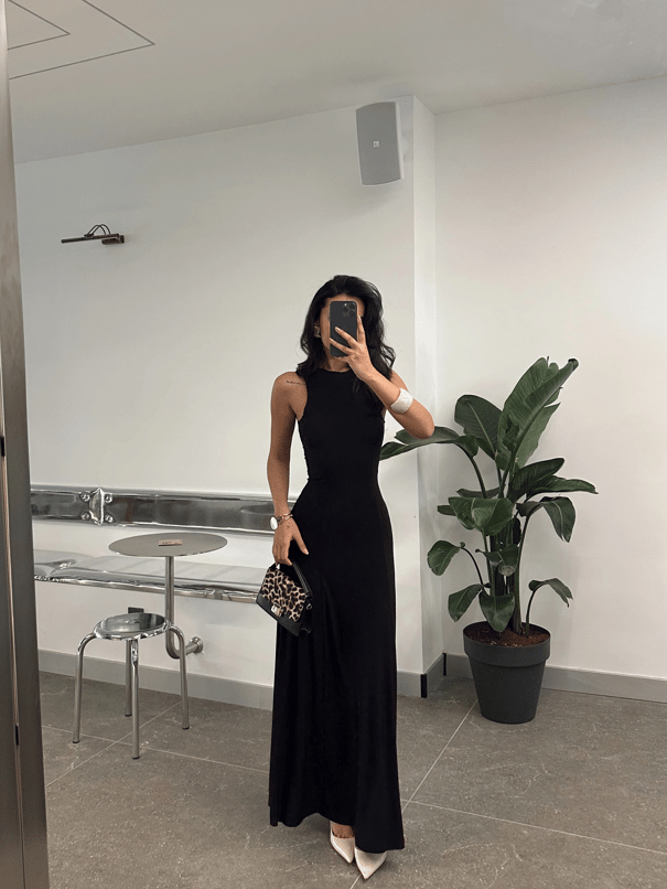 Sıfır Kol Maxi Elbise - Siyah