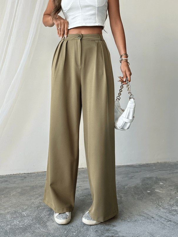 Üç Pile Palazzo Pantolon - Haki