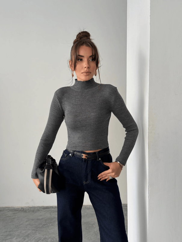 Balıkçı Crop Triko  - Antrasit