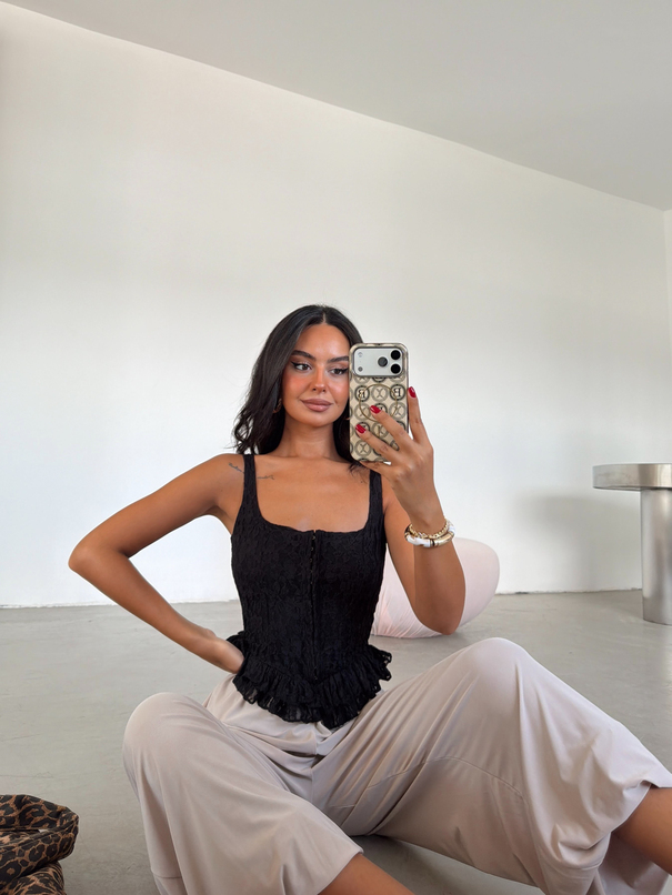 Korse Dantel Crop Top - Siyah