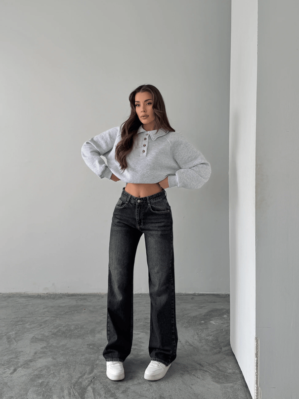 Vintage Wide Leg Jean Pantolon - Siyah