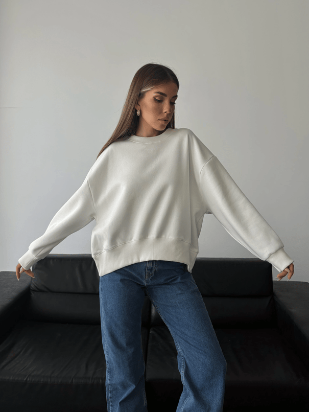 Sage Bisiklet Yaka Sweatshirt Beyaz - Beyaz