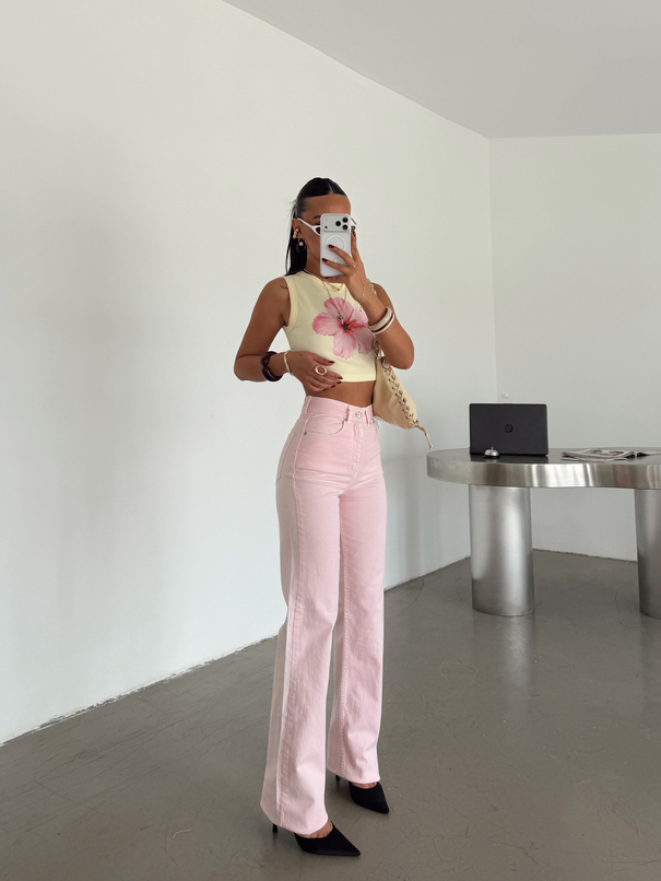 Renkli Palazzo Pantolon - Pembe