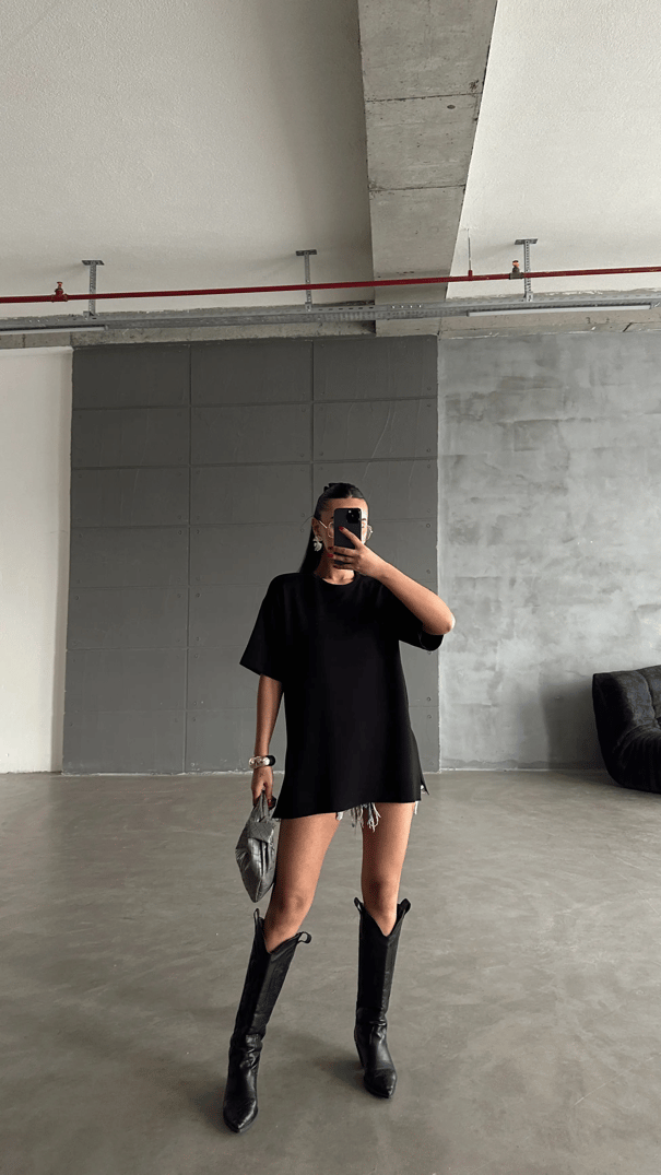 Yan Yırtmaç Oversize Basic - Siyah