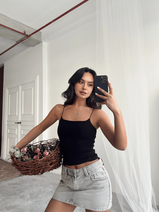 İp Askılı Atlet - Siyah