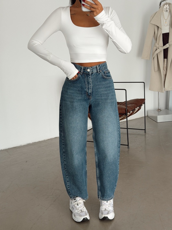 Barrel Fit Mom Jean - Mavi Yıkama