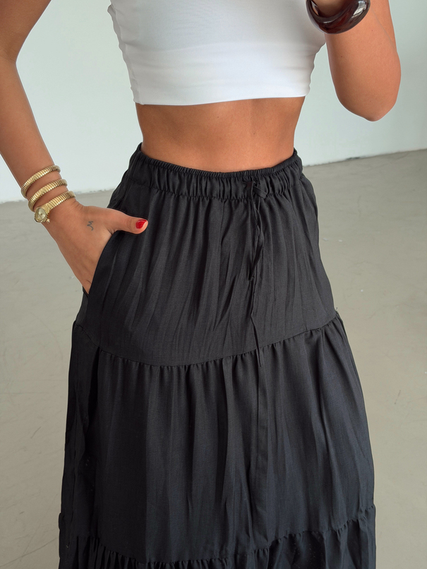 Katlı Maxi Etek - Siyah