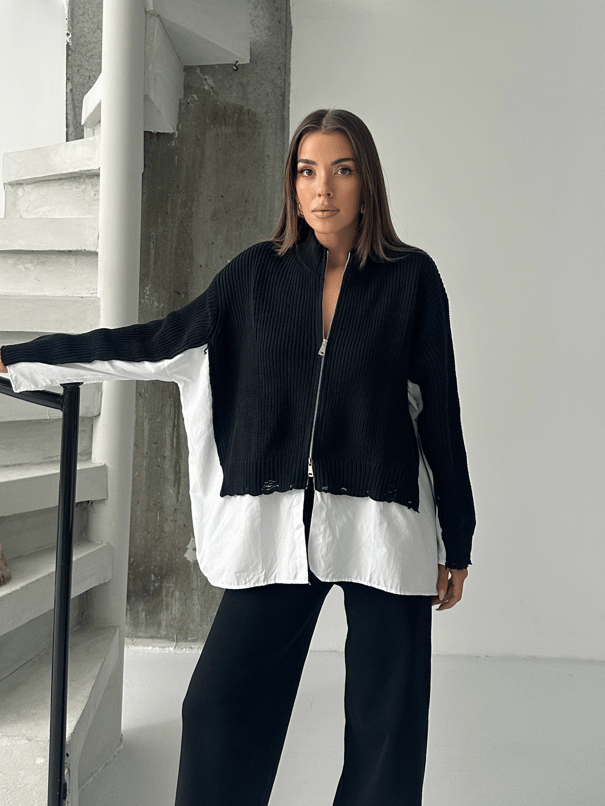 Poplin Fermuarlı Triko Takım - Siyah