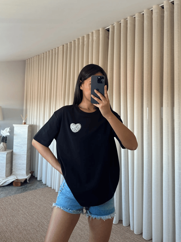 İnci Detay Oversize Basic - Siyah