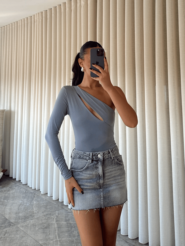 Sabrina Tek Kol Bodysuit Antrasit - Antrasit