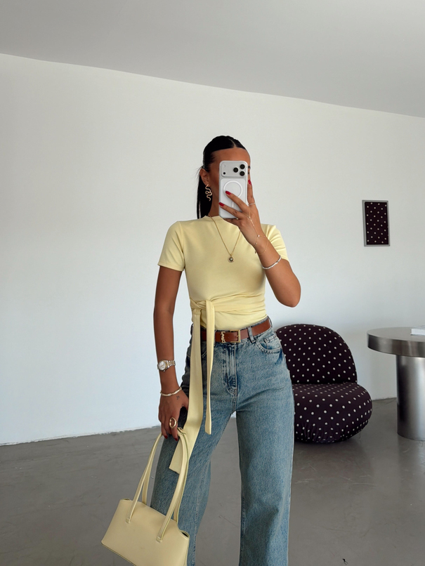 Modal Düğümlü Basic T-shirt - Sarı