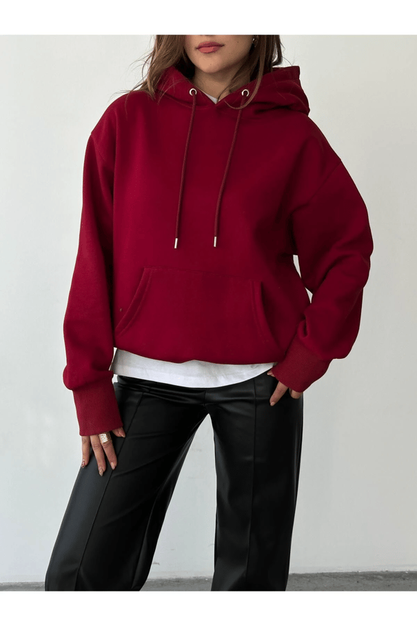 Kanguru İpli Sweat Bordo - Bordo