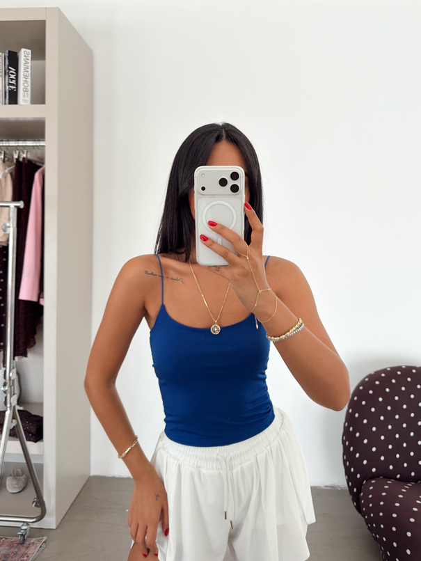 Lastik Askılı Crop - Saks Mavi