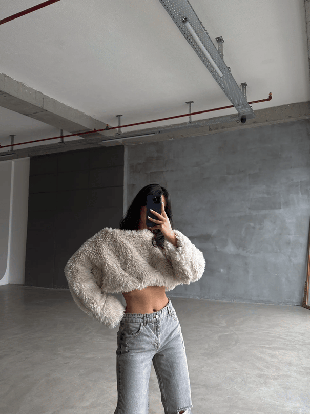 Peluş Crop Kazak Taş - Taş
