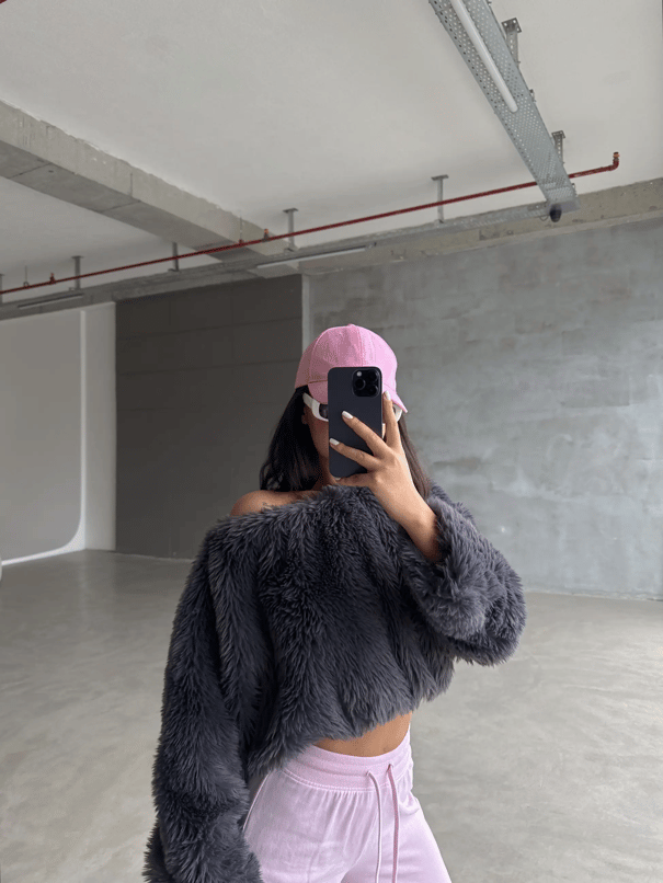 Peluş Crop Kazak Füme - Füme