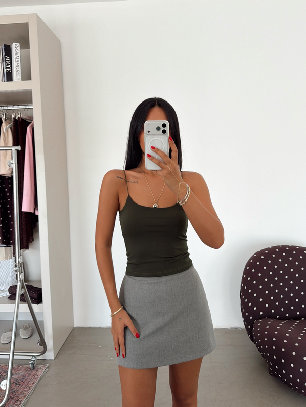 Lastik Askılı Crop - Haki
