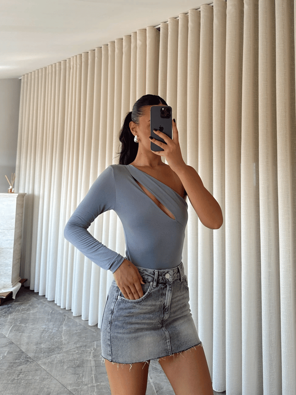 Sabrina Tek Kol Bodysuit Antrasit - Antrasit