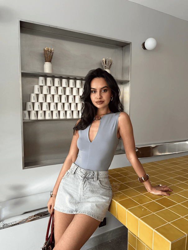 Janell Kemer Detay Bodysuit Gri - Gri